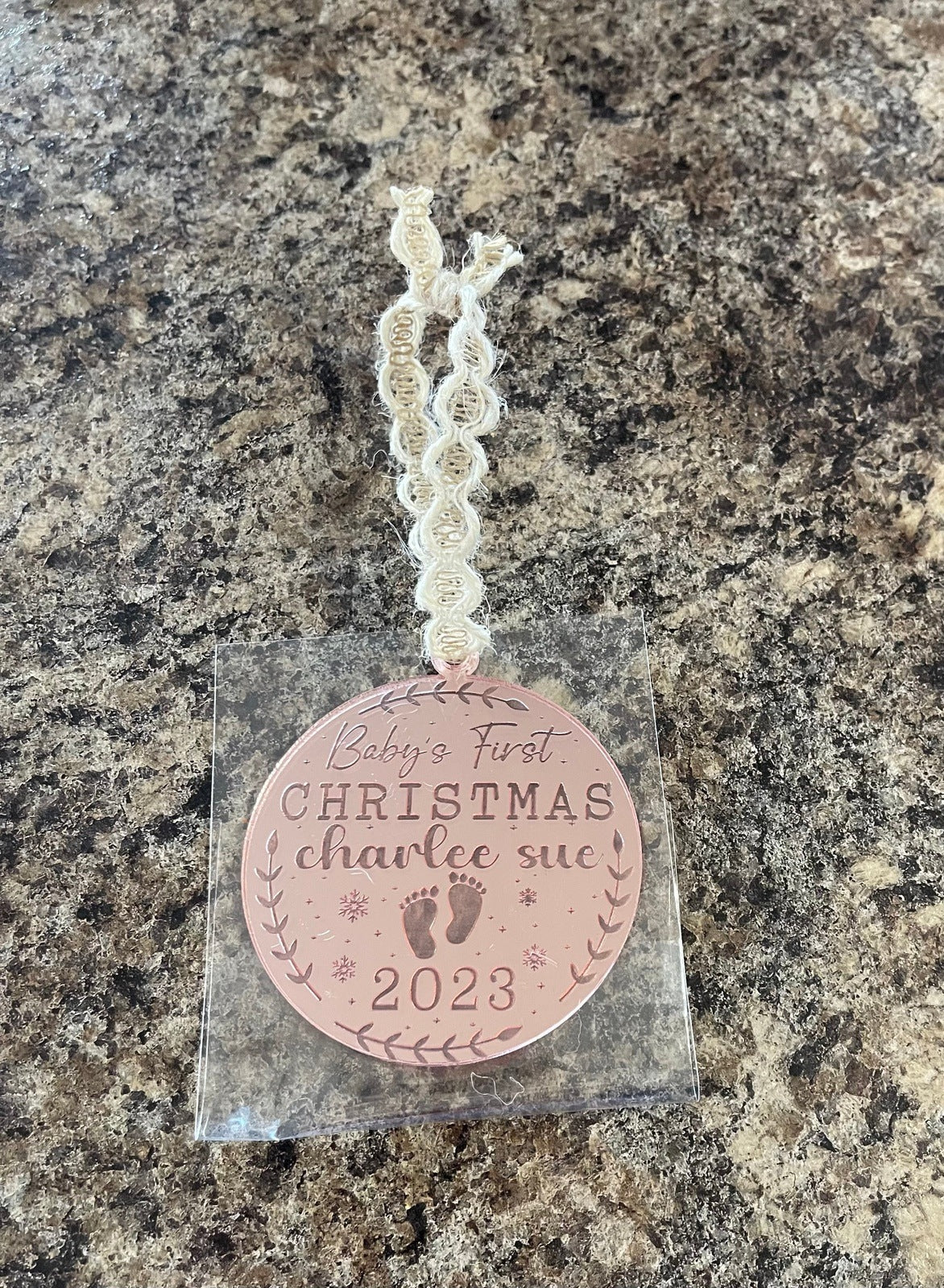 Babies 1st Christmas Acrylic Laser Engraved Mirror Ornament Personalized