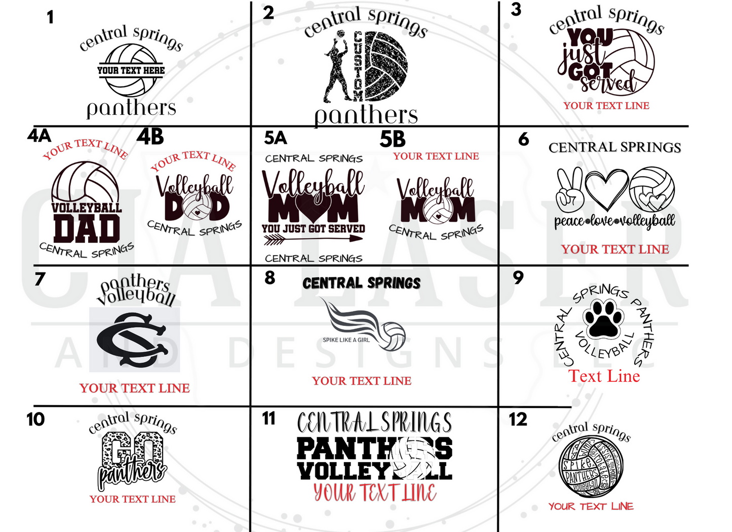 Central Springs Volleyball sports logos examples to be engraved onto merchandise 