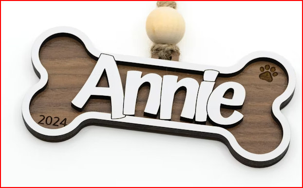 Dog Ornament | Personalized Dog Paw with Bone Christmas Ornament with year | 2024 | Wood