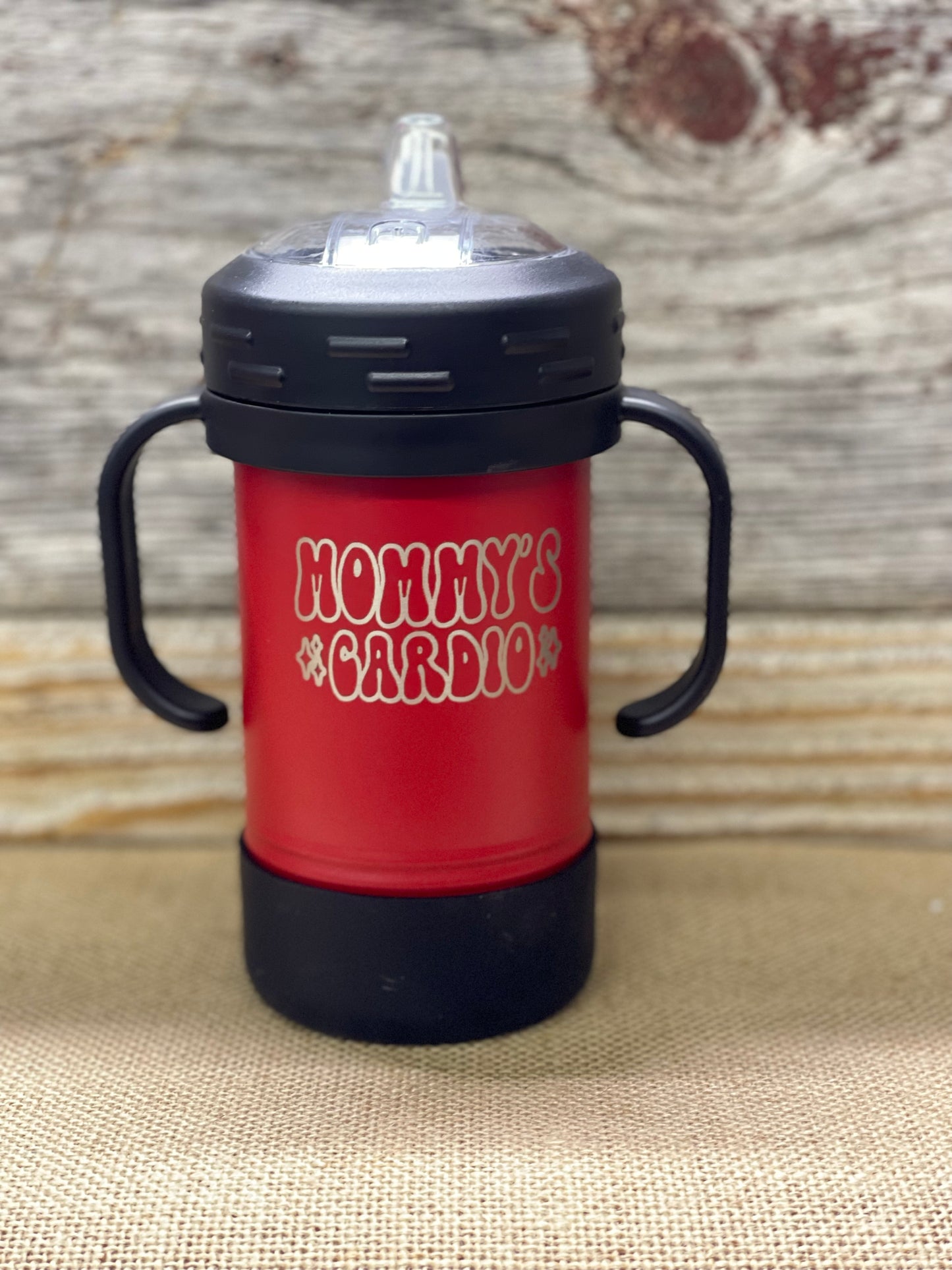 Mommys cardio 10oz red sippy cup laser engraved 