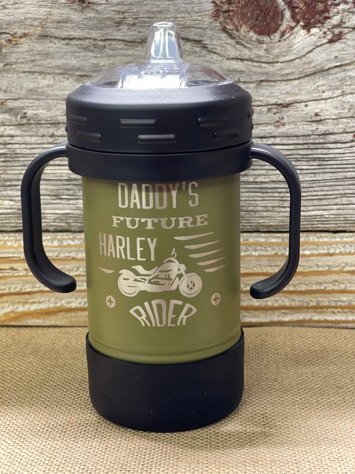 Daddy's future Harley Rider 10oz olive laser engraved sippy 