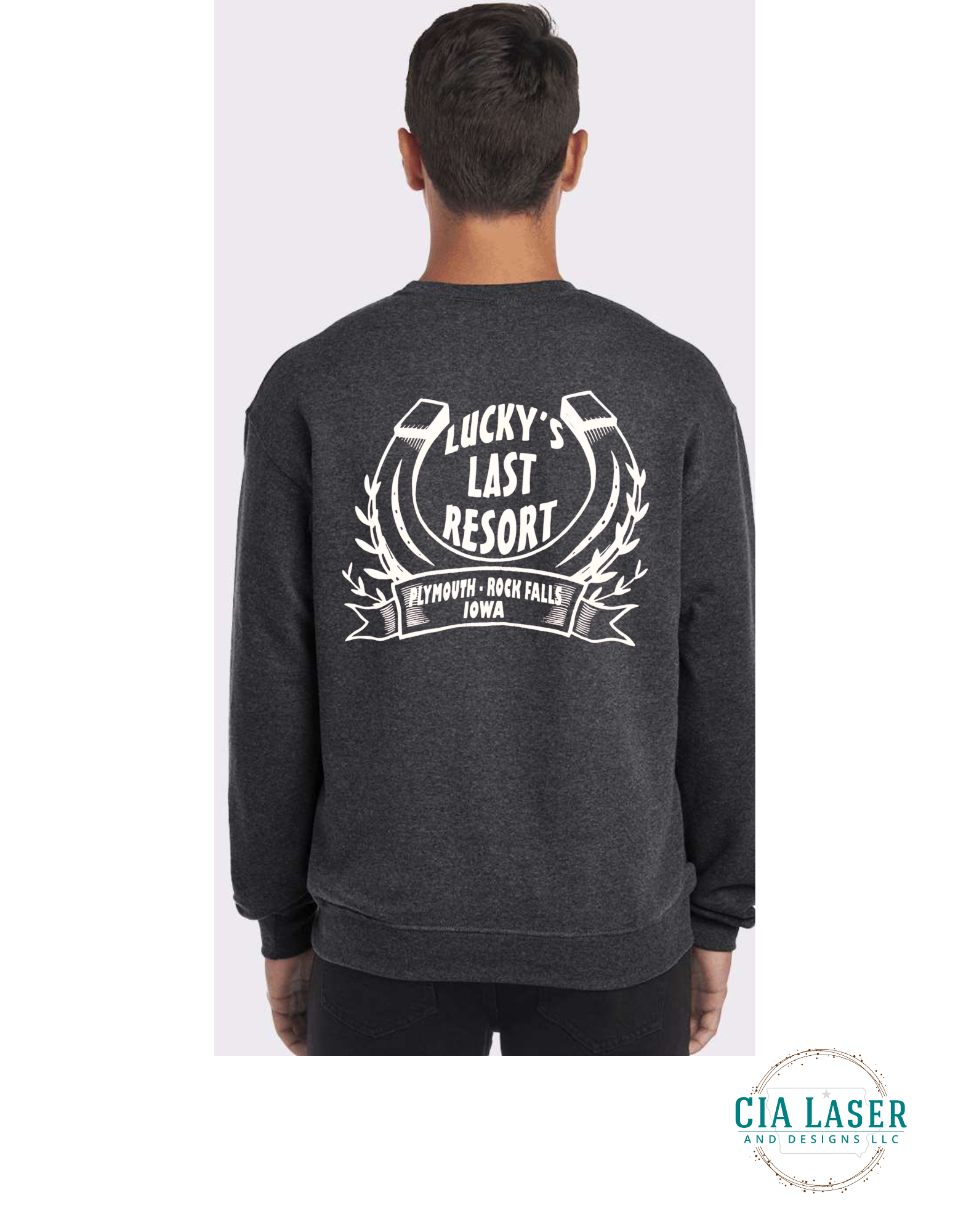 Jerzees Crewneck Sweatshirt: Branded with Lucky's Last Resort