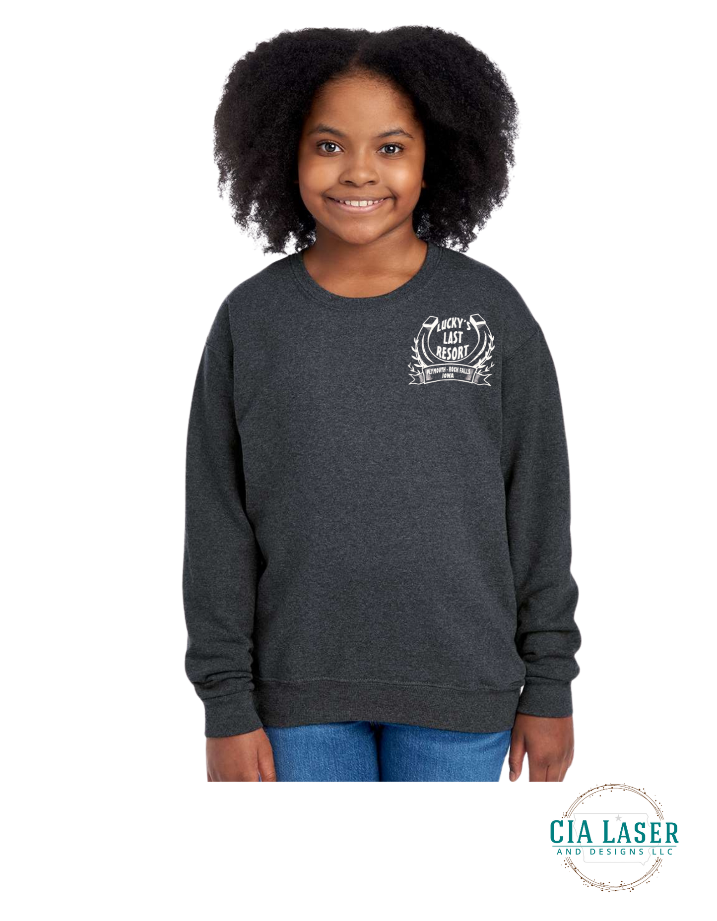 Jerzees Crewneck Sweatshirt: Branded with Lucky's Last Resort Youth