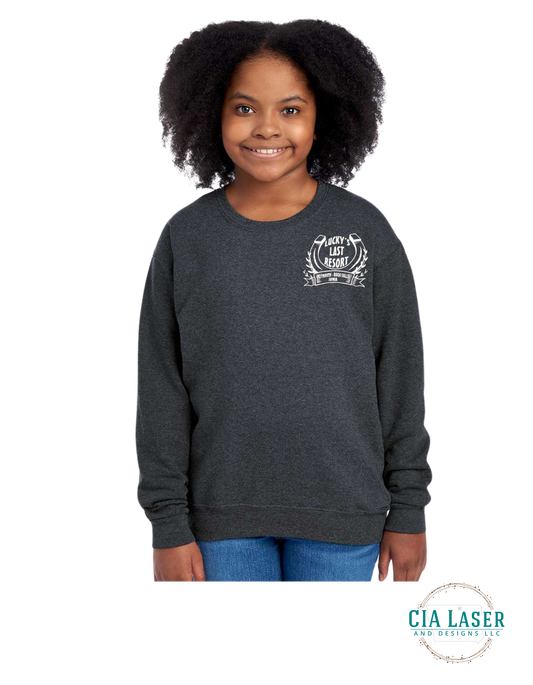 Jerzees Crewneck Sweatshirt: Branded with Lucky's Last Resort Youth