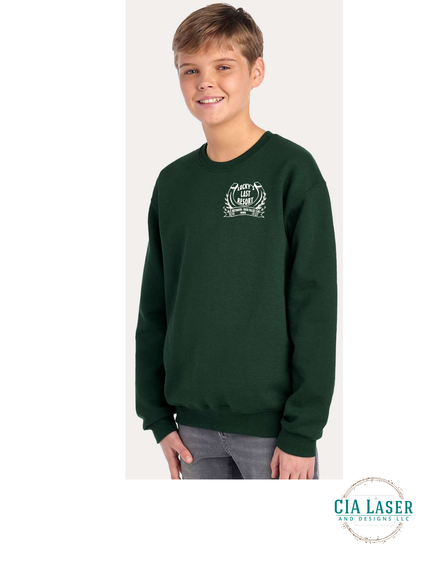 Jerzees Crewneck Sweatshirt: Branded with Lucky's Last Resort Youth