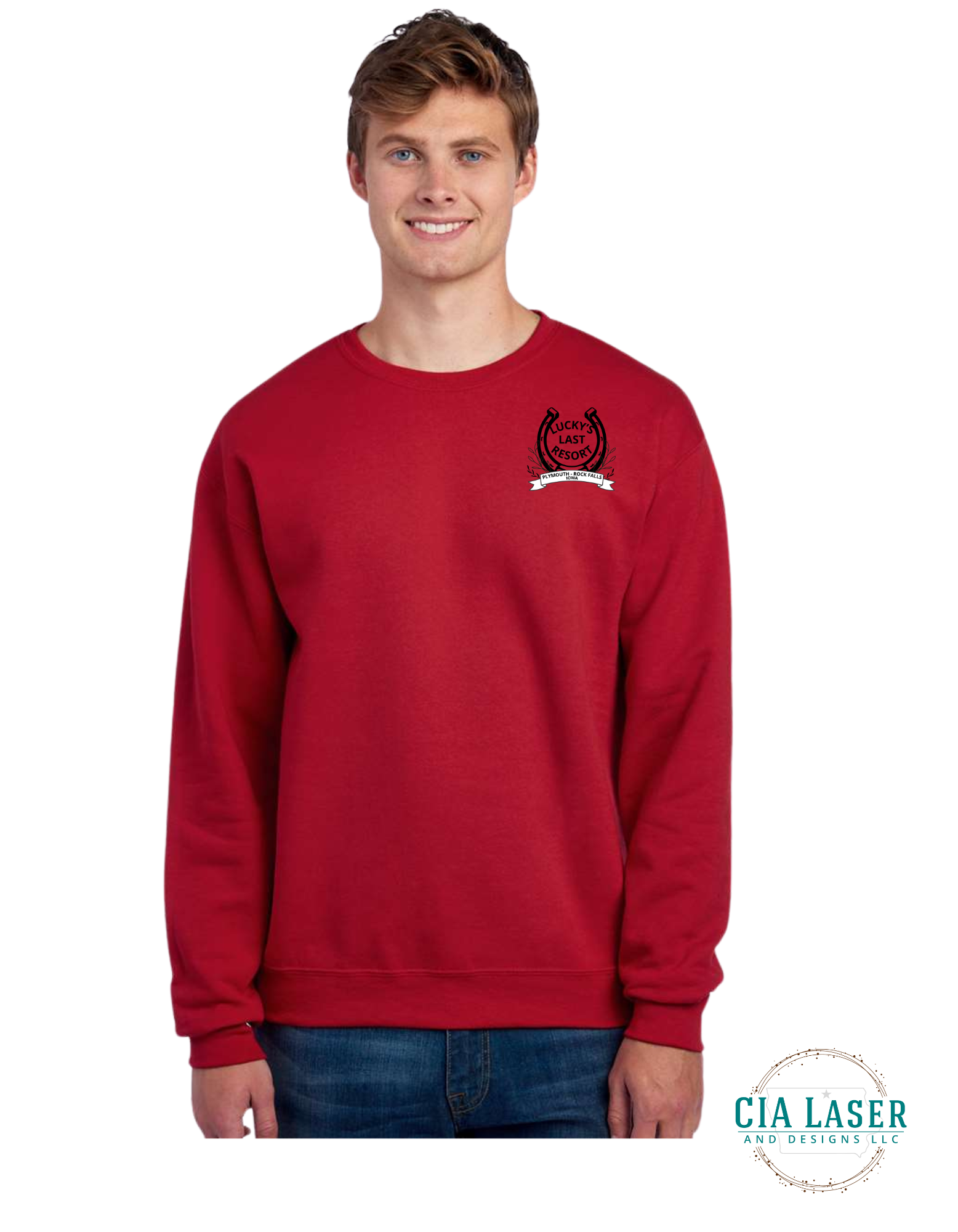 Jerzees Crewneck Sweatshirt: Branded with Lucky's Last Resort