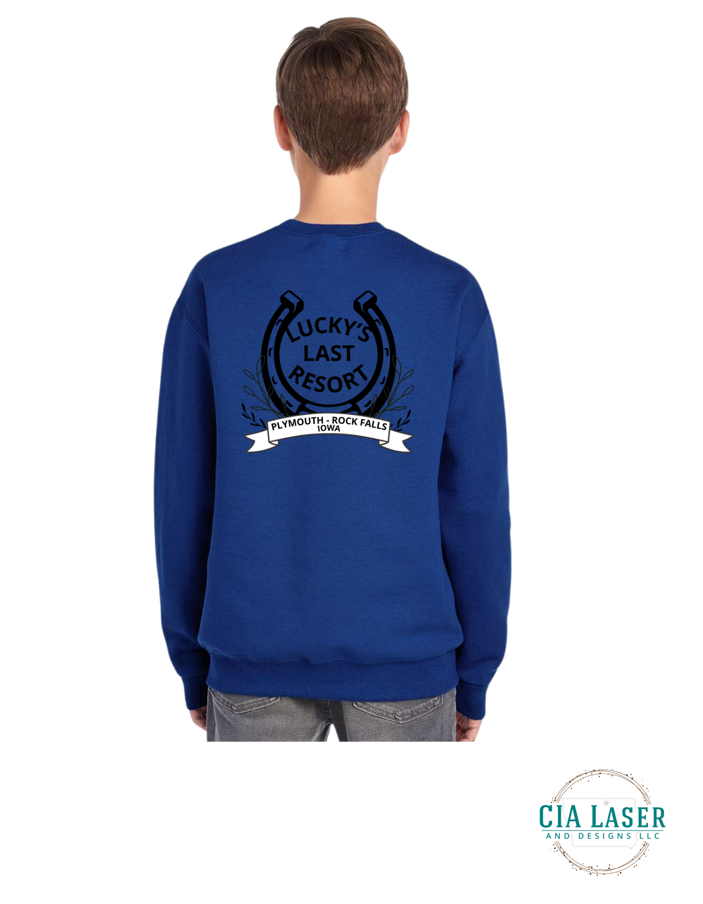 Jerzees Crewneck Sweatshirt: Branded with Lucky's Last Resort Youth