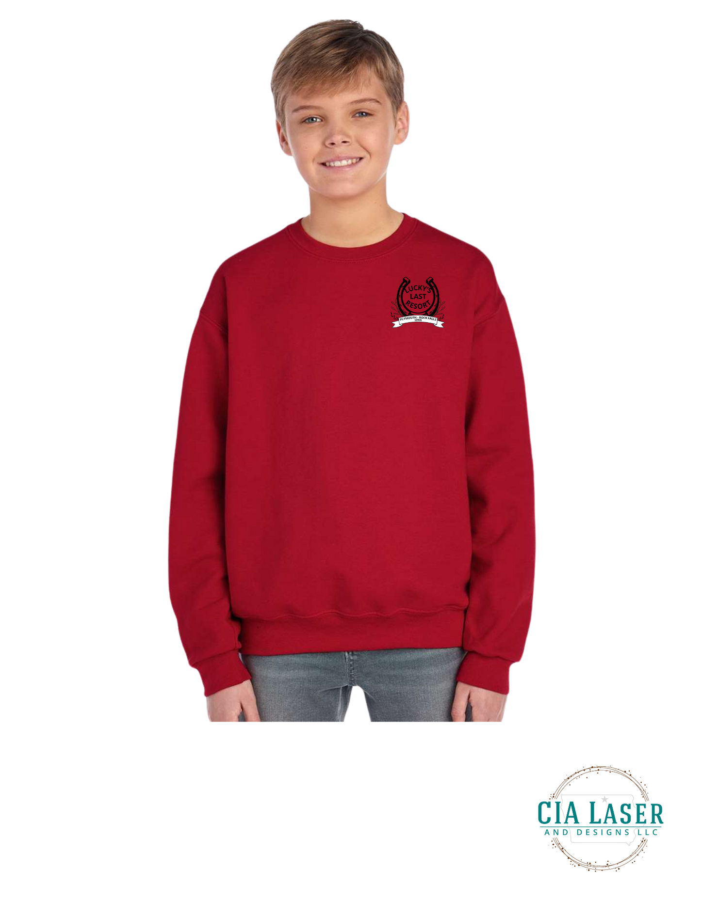 Jerzees Crewneck Sweatshirt: Branded with Lucky's Last Resort Youth