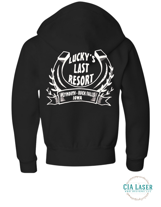 Jerzees Full Zip-Up Hoodie: Lucky's Last Resort Edition Youth