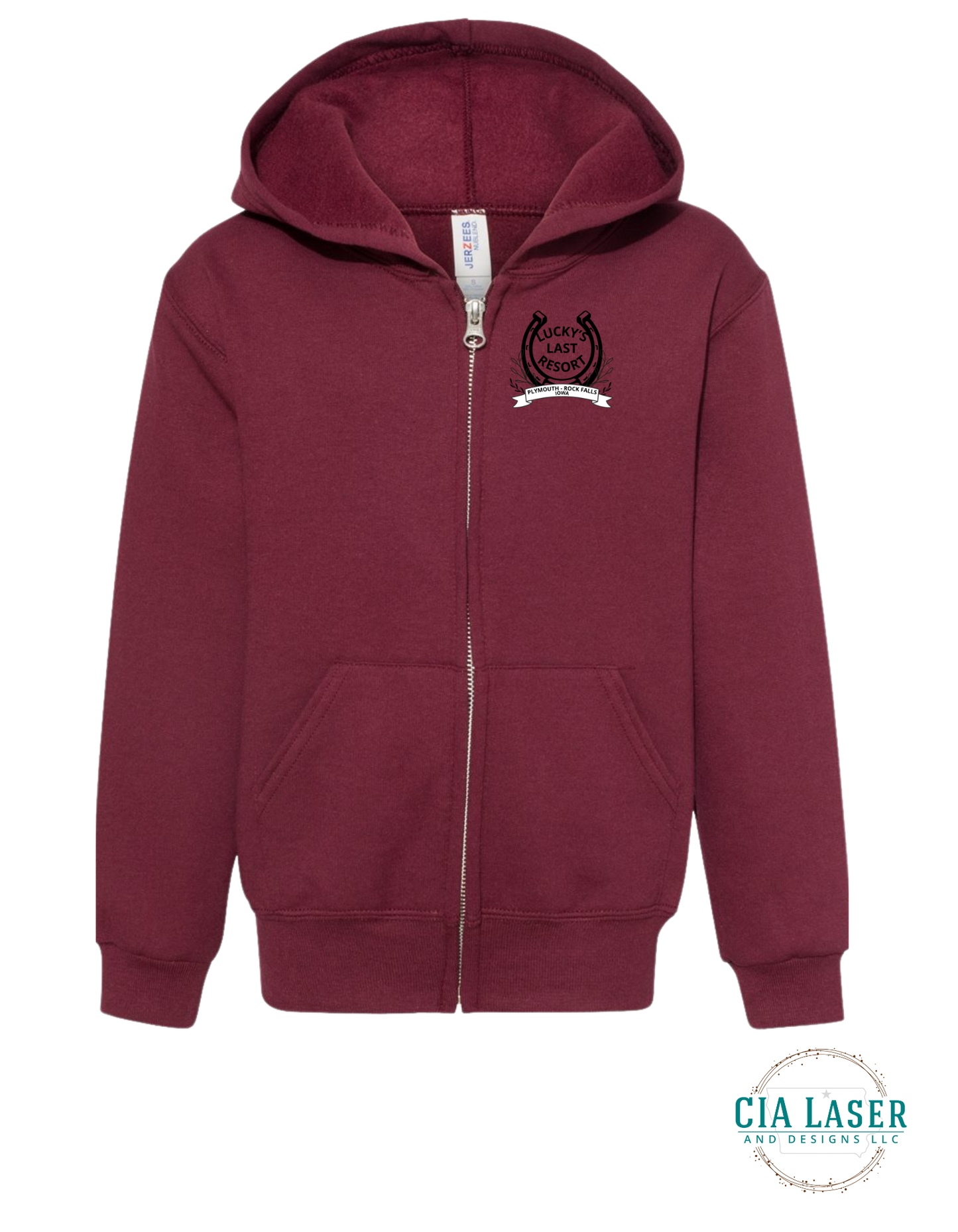 Jerzees Full Zip-Up Hoodie: Lucky's Last Resort Edition Youth