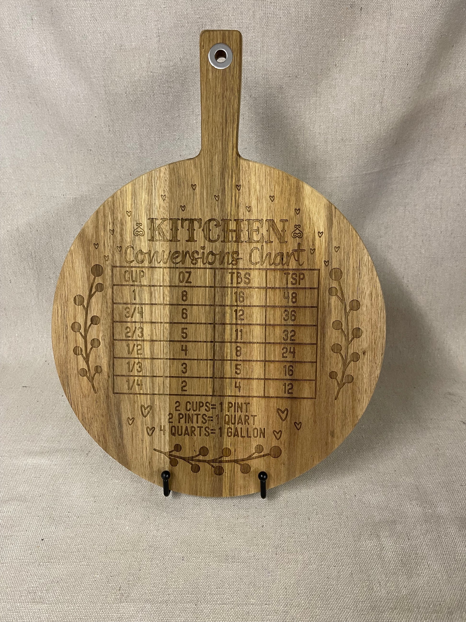 Laser Engraved Kitchen conversion chart Acacia Charcuterie Board Round, Housewarming gift, Anniversary gift, Gift for Her, Gift for Him, Bridesmade gift,