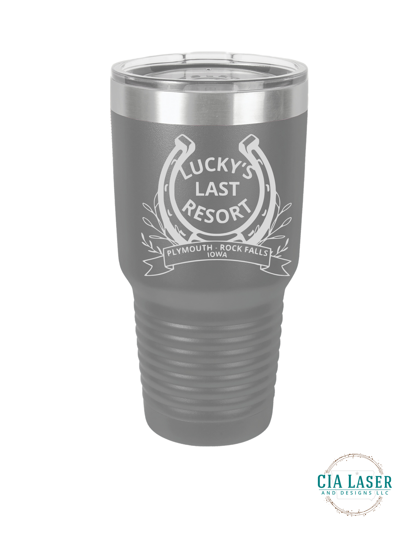 Polar Camel Tumbler Line Laser Engraved with Lucky's Last Resort Logo