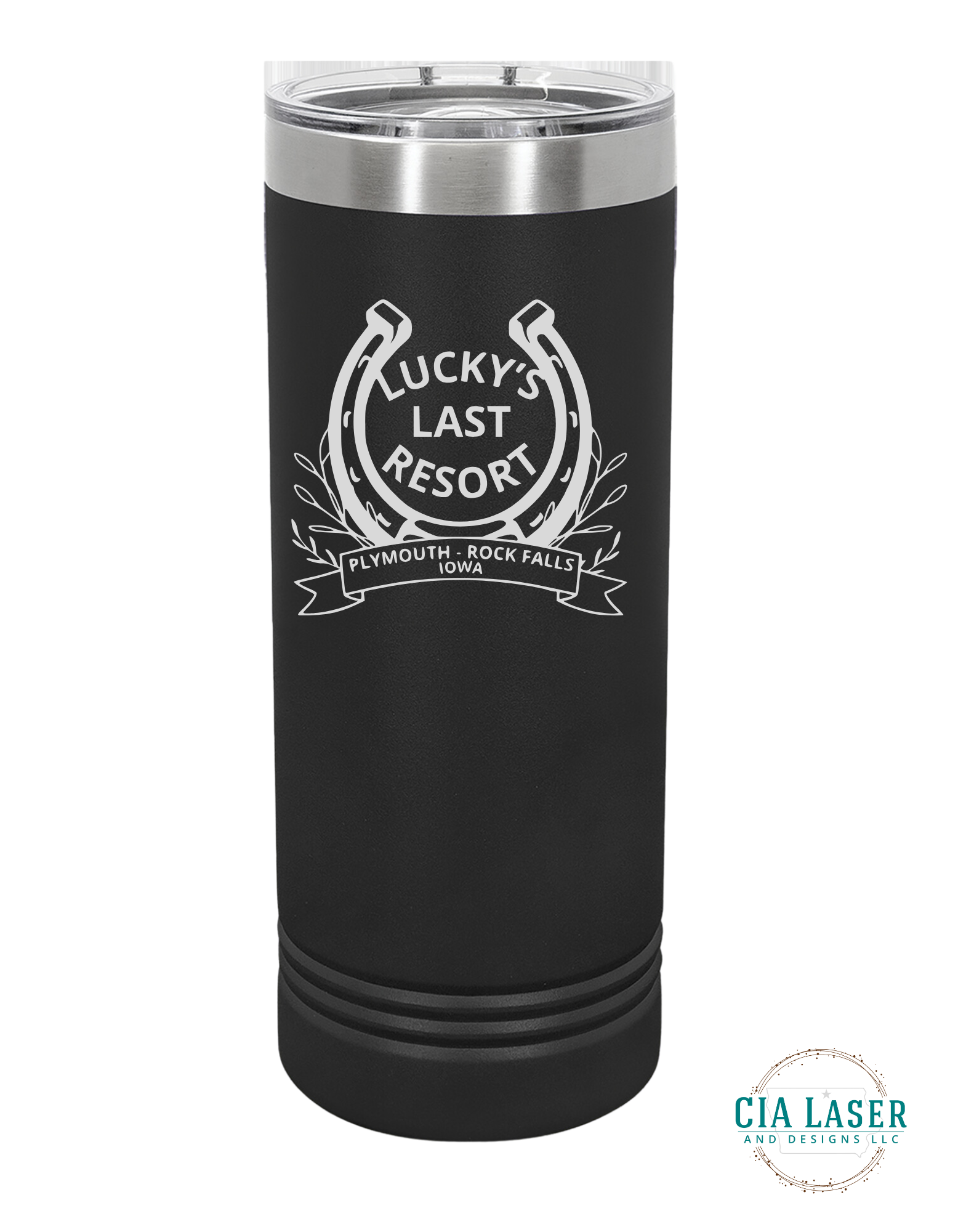 Polar Camel Tumbler Line Laser Engraved with Lucky's Last Resort Logo