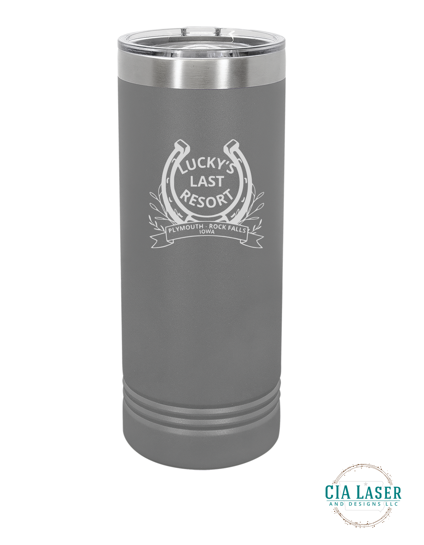 Polar Camel Tumbler Line Laser Engraved with Lucky's Last Resort Logo