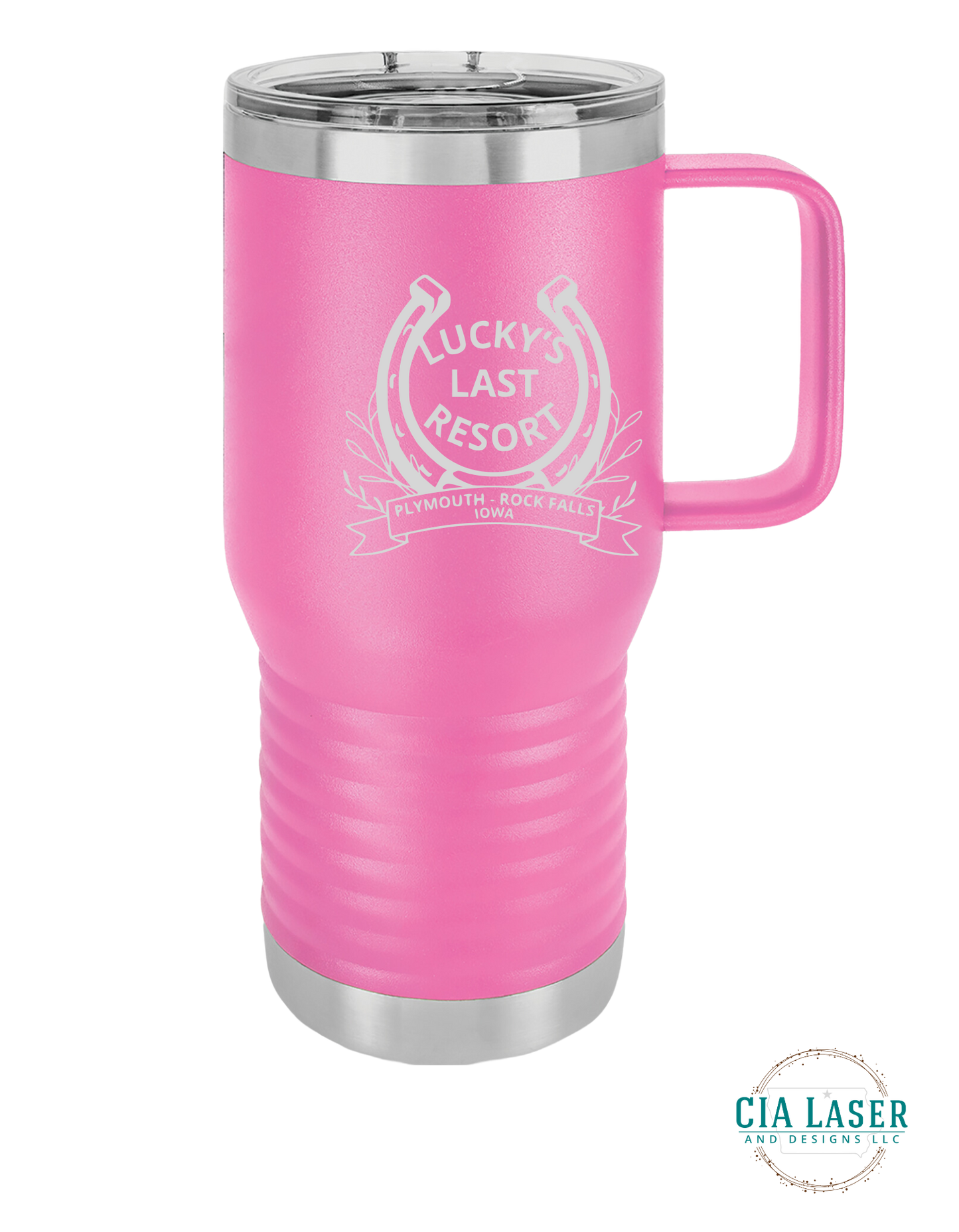 Polar Camel Tumbler Line Laser Engraved with Lucky's Last Resort Logo