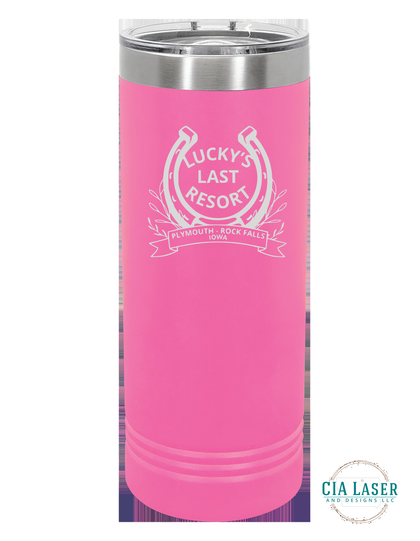 Polar Camel Tumbler Line Laser Engraved with Lucky's Last Resort Logo