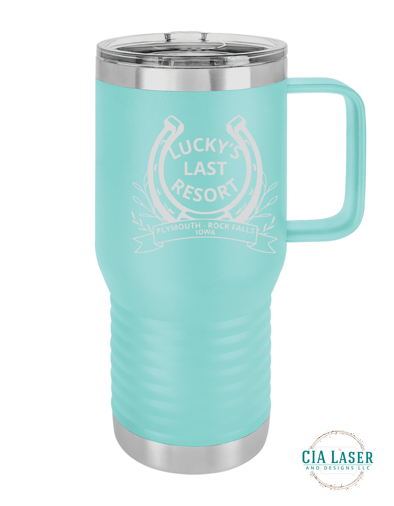 Polar Camel Tumbler Line Laser Engraved with Lucky's Last Resort Logo