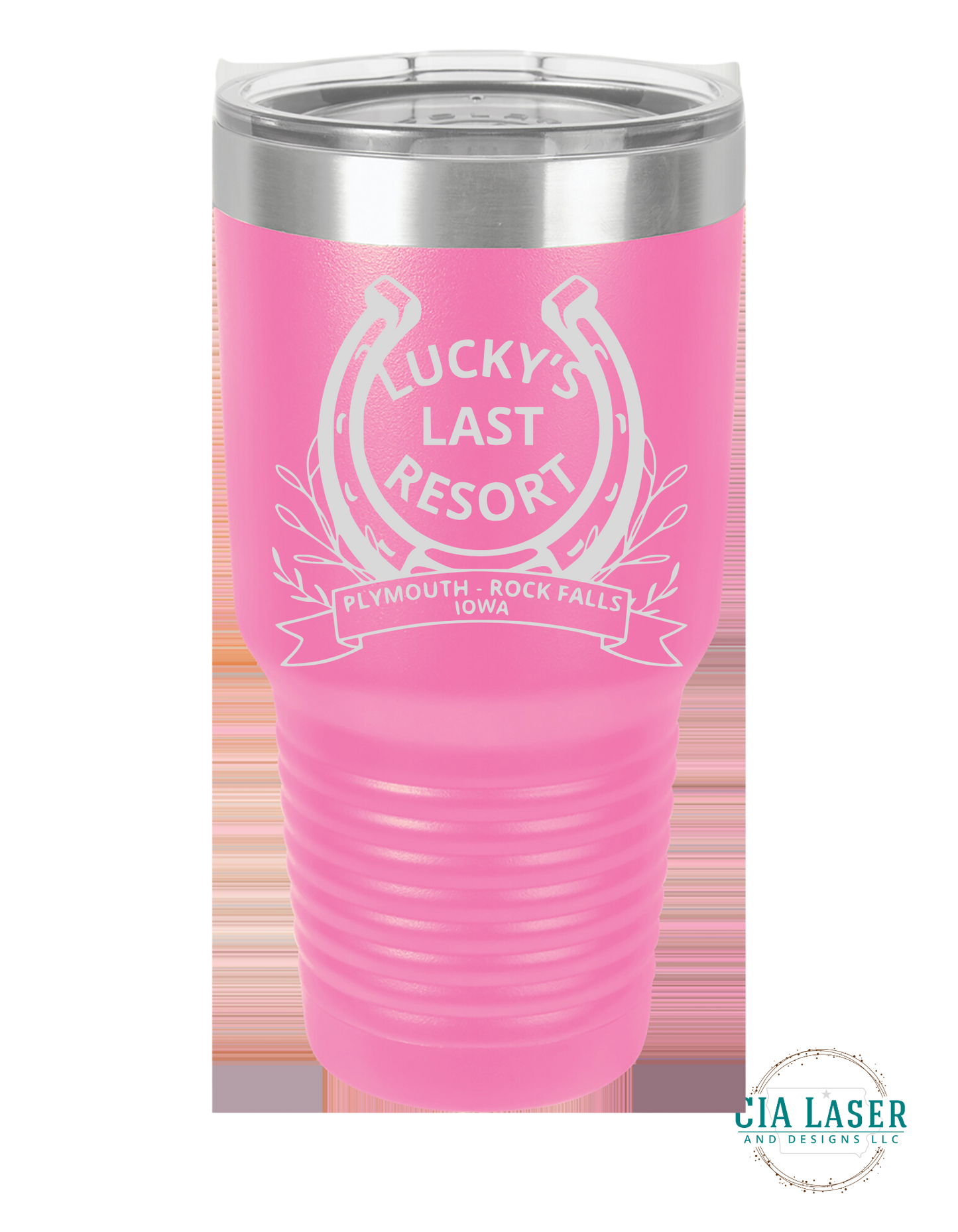 Polar Camel Tumbler Line Laser Engraved with Lucky's Last Resort Logo