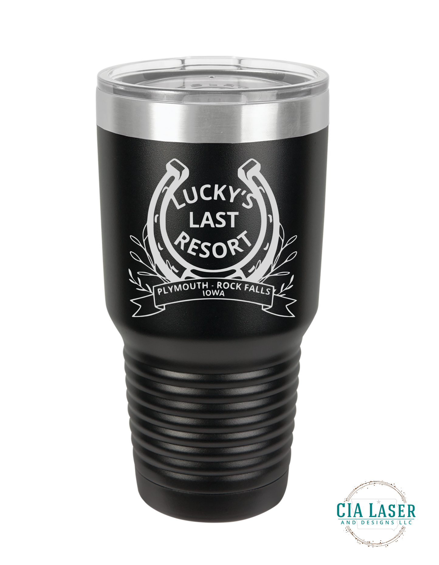 Polar Camel Tumbler Line Laser Engraved with Lucky's Last Resort Logo