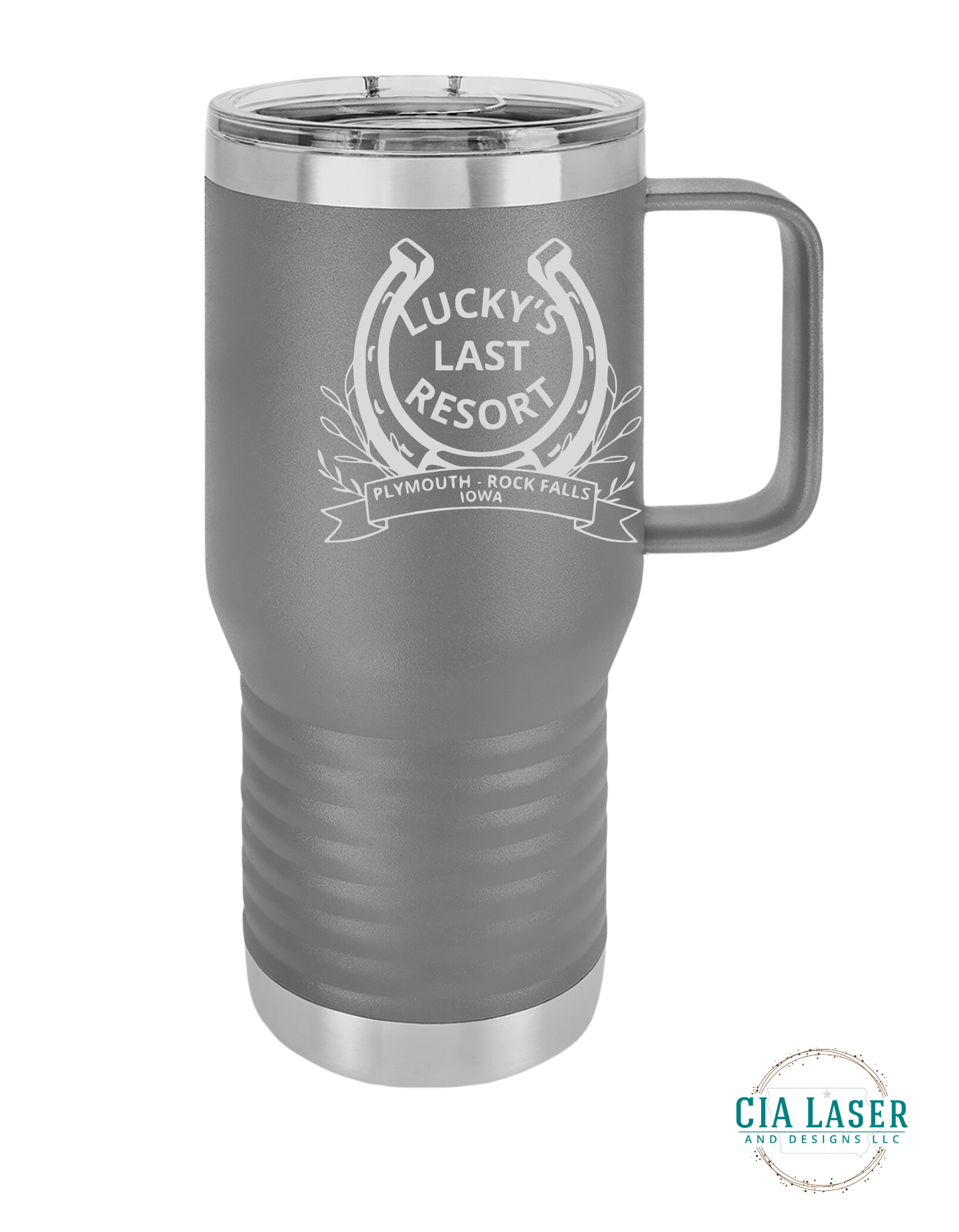 Polar Camel Tumbler Line Laser Engraved with Lucky's Last Resort Logo