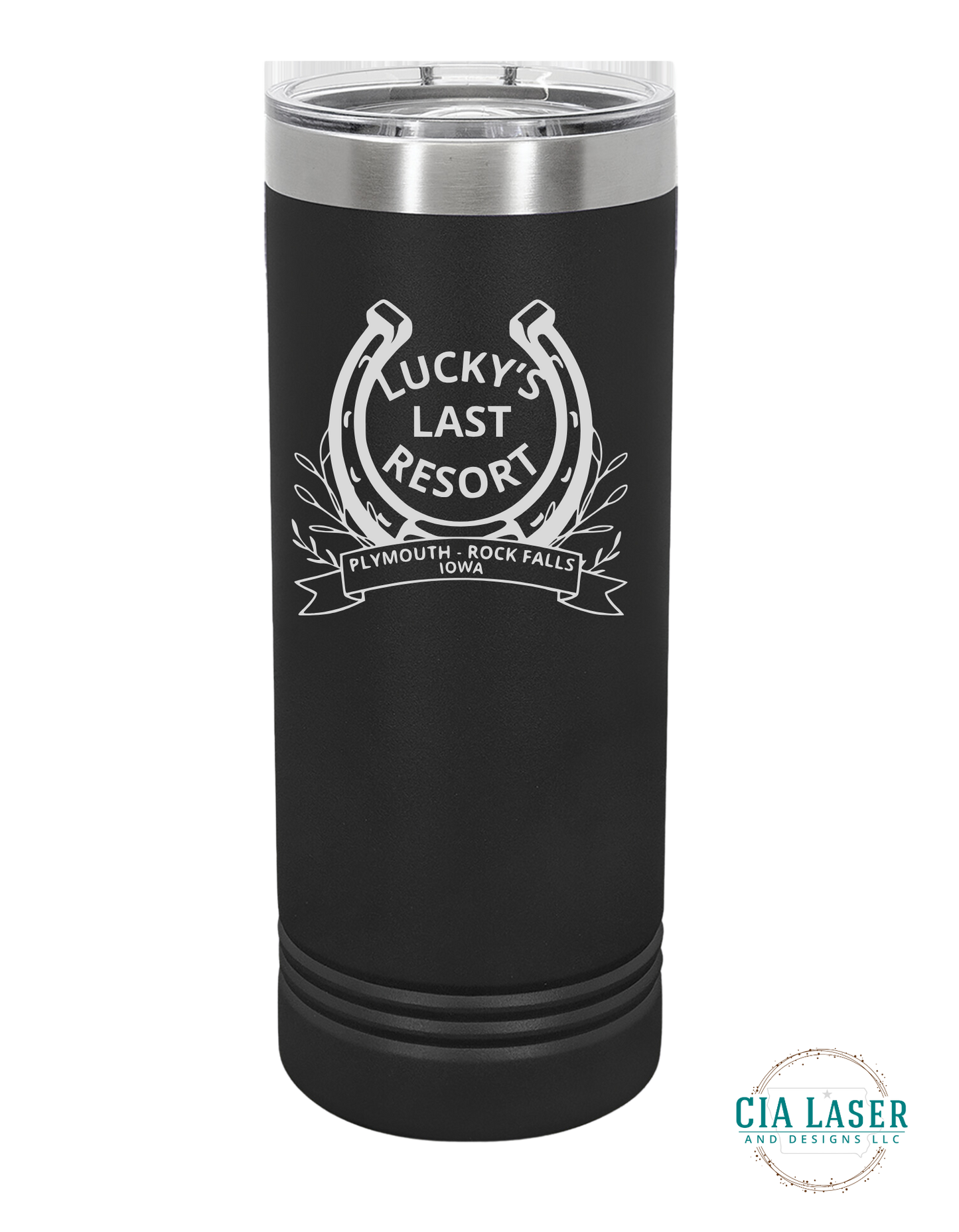 Polar Camel Tumbler Line Laser Engraved with Lucky's Last Resort Logo