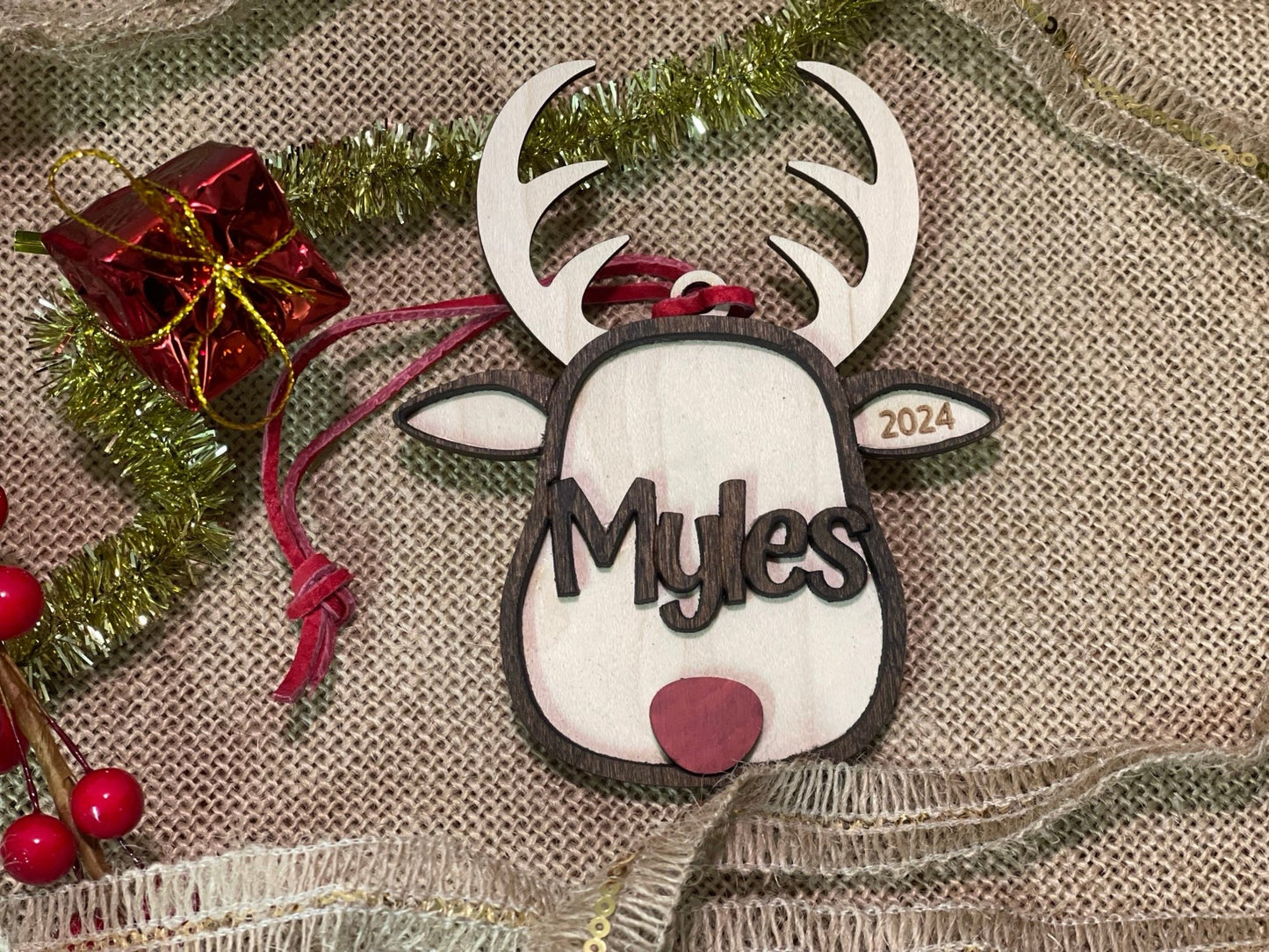 Personalized Reindeer Ornament with year 