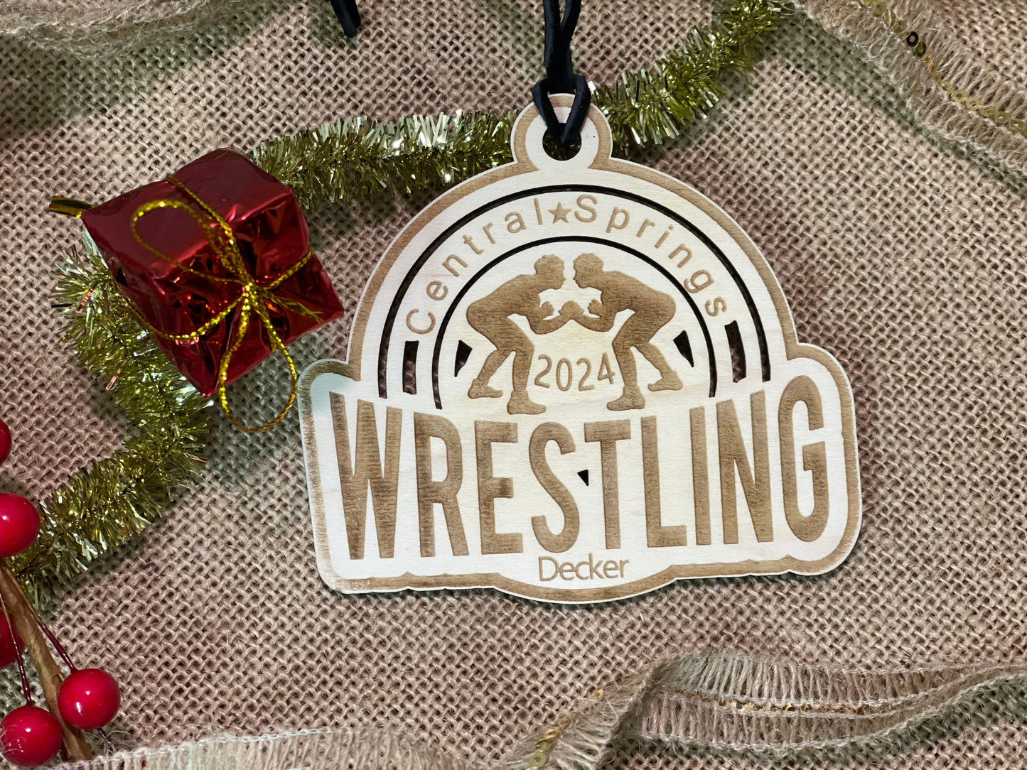 School specific personalized with year wrestling Christmas ornament