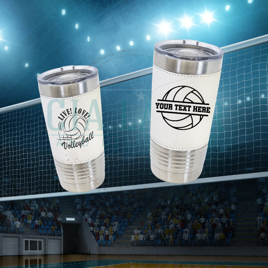 20oz Volleyball Tumbler | Leatherette Volleyball Tumbler | Sports Tumbler w Slider Lid | Volleyball Gift| Volleyball Cup | Custom Volleyball