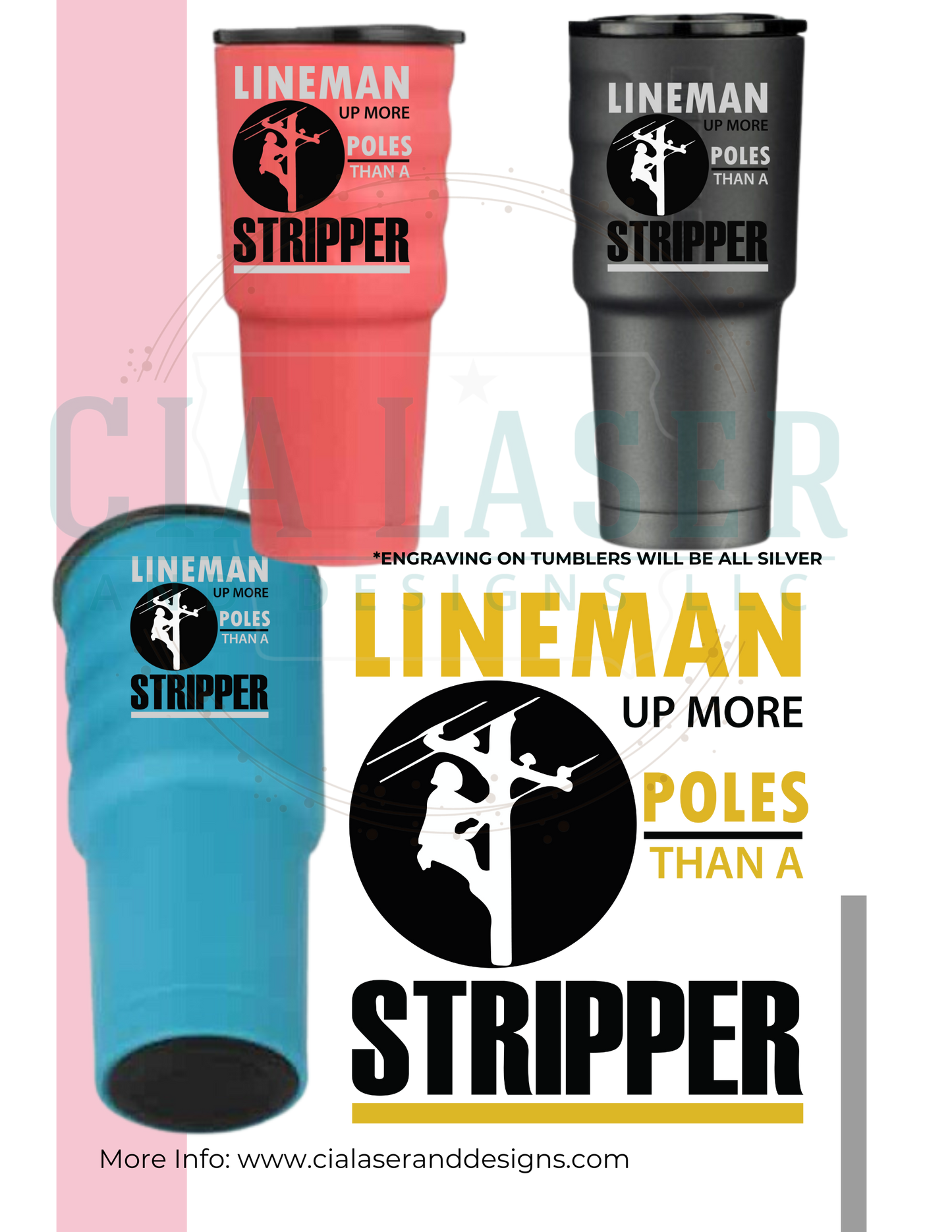 32oz Grizzly Grip Tumbler, Laser Engraved Cup, Lineman, Up more poles than, Powder Coated