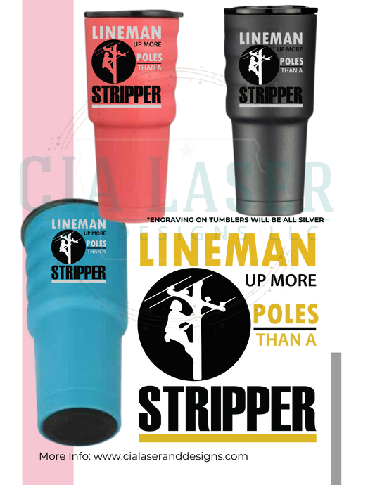 32oz Grizzly Grip Tumbler, Laser Engraved Cup, Lineman, Up more poles than, Powder Coated